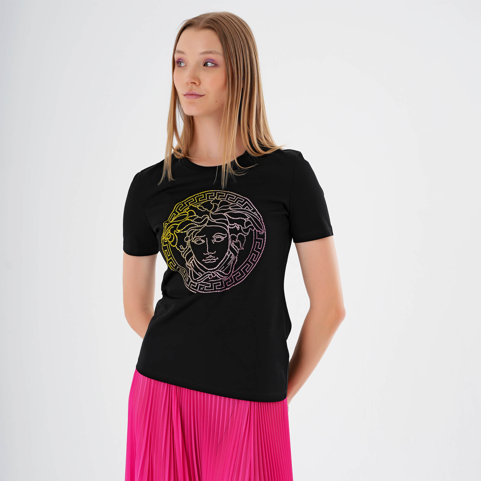 Versace - Black Medusa Glitter Cotton Tshirt IT42